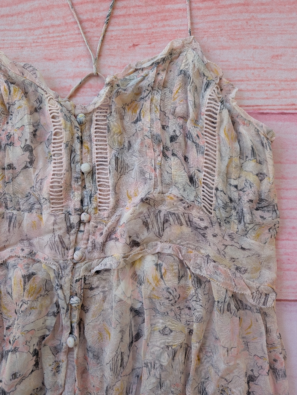 NWT By Anthropologie Pink Floral Sheer Curtain Top Large - Picture 13 of 16